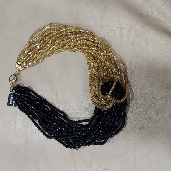 bohemian glass Jewelry - Black and gold bohemian glass bead necklace